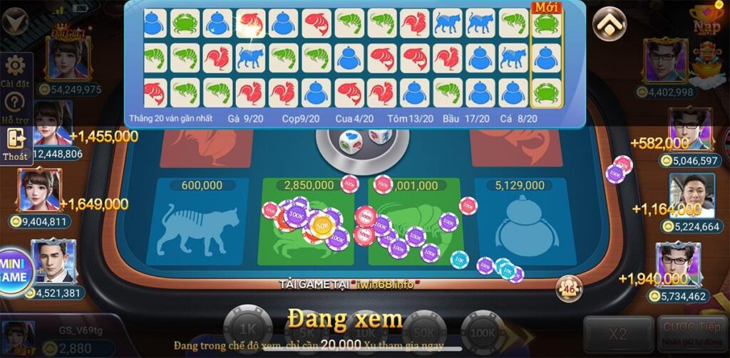 Sảnh bầu cua tại cổng game IWIN