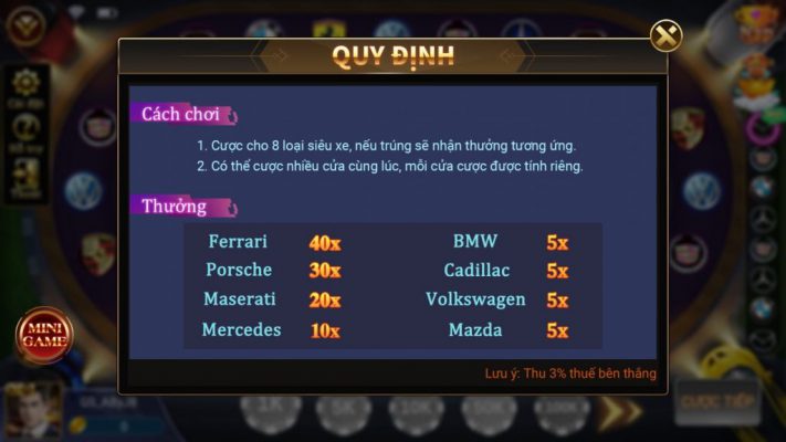 luật chơi game siêu xe